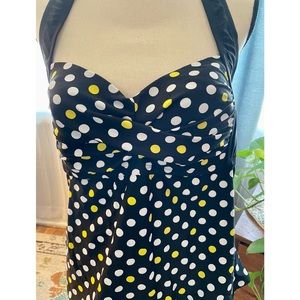 Like New, Catalina Tankini Top, Black, white/yellow polka dots, 1x